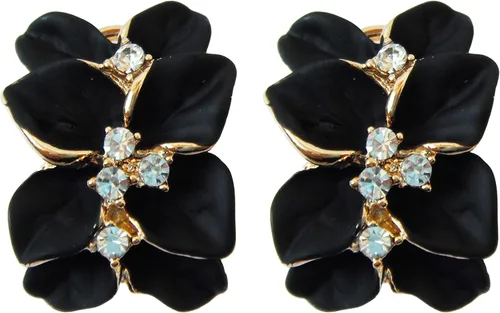 Navachi - Aretes coloridos de cristal blanco chapados en oro de 18 quilates con diseño de flores esmaltadas y broche omega