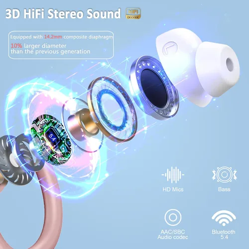 Miniatura 2 de Auriculares Inalámbricos Deportivos, Auriculares Bluetooth 5.4 2025 con Graves Hi-Fi Estéreo Over Ear, 56Hrs Auriculares con Cancelación de Ruido
