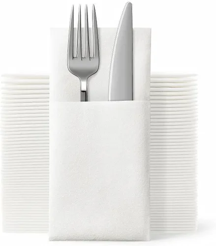 JEBBLAS Servilletas desechables tipo tela, bolsillo integrado para cubiertos, para bodas, fiestas, lino y servilleta blanca, preplegada para Paquete