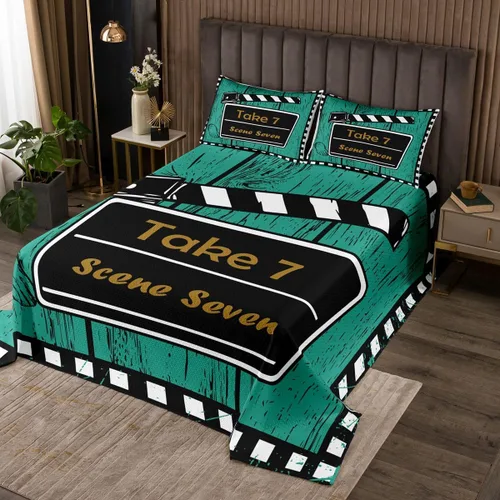 Miniatura 26 de Homewish Theater Cinema Poster Quilt Sets Twin Size,Retro Movie Bedspread Coverlet 2Pcs for Kids Girls Boys Room Decor,Popcorn Quilts Set Movie