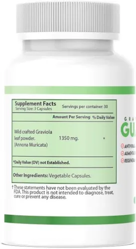 Miniatura 4 de Nutrisalud Products Cápsulas de Guanabana Extra potente 1350mg por porción. Set de 2 frascos con 90 Cap c/u. Aumenta Defensas, Anti Inflamatorio