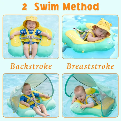 Miniatura 6 de Flotador de piscina para bebé con toldo UPF50+, flotador inflable cubierto de tela suave, flotador de natación para bebés de 6 a 36 meses