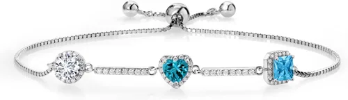Gem Stone King Keren Hanan - Pulsera de tenis de plata de ley 925 de moissanita 925 con diamantes cultivados en laboratorio, talla princesa, corazón