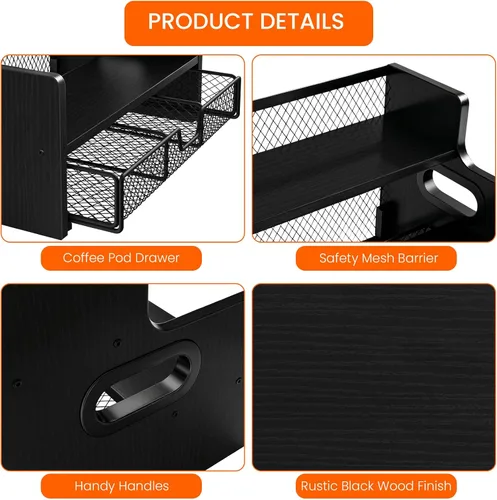 Miniatura 3 de Homode Estante organizador de jarabe de café, soporte para jarabe de 3 niveles con cajón de almacenamiento de tazas de 35 K, capacidad de 8
