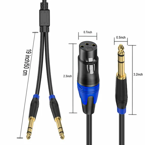 Miniatura 3 de Cable de micrófono doble de 0.250 in de 1/4 pulgadas a XLR, cable de conexión divisor en Y de audio macho de 0.250 in a XLR, cable adaptador