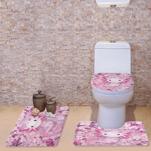 Miniatura 2 de Axolotl - Juego de 3 alfombras de baño antideslizantes y lavables para tapa de inodoro y tapete de contorno con respaldo de PVC, juego de tapetes