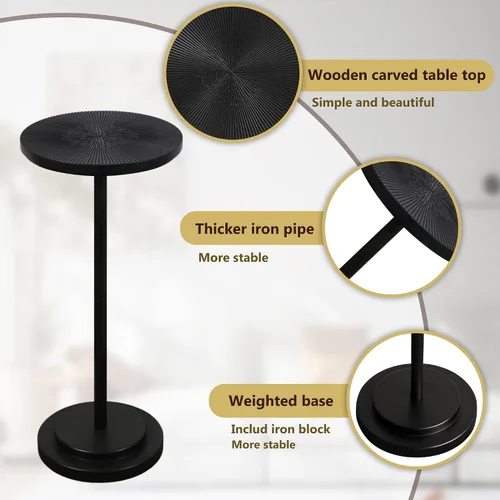 Miniatura 5 de COVLON Mesa de bebidas, mesa de Martini tallada, mesa auxiliar pequeña, mesa de pedestal con base pesada para sala de estar, dormitorio, espacio
