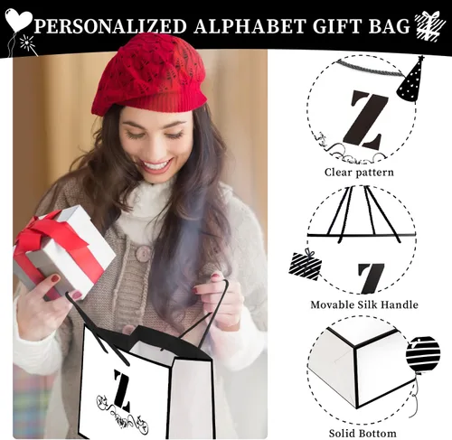 Miniatura 60 de ysmile Bolsa de regalo de letras con papel de seda para hombres, bolsa grande de 12 pulgadas, color blanco y negro, para cumpleaños, aniversario