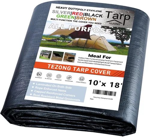 Miniatura 32 de Lonas resistentes impermeables de 4 x 5 pies, paquete de 2 lonas TEZONG negras de 0.472 in. de lona de plástico para exteriores para lluvia