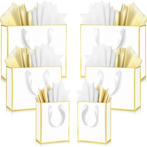 Miniatura 11 de Yeaqee 12 bolsas de regalo de papel metálico con asa, tamaño surtido, incluye 8, 10, 13 pulgadas, bolsa de regalo de agradecimiento de 5 sentidos