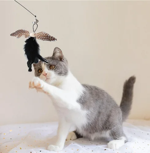 Miniatura 6 de Yauende Juguetes de plumas para gatos, juguetes interactivos para gatos de interior, 2 piezas de alambre flexible y 5 juguetes de plumas de gato
