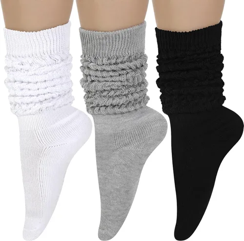 Geyoga 3 pares de calcetines holgados de algodón para botas de punto, calcetines largos suaves para invierno, para mujeres y niñas