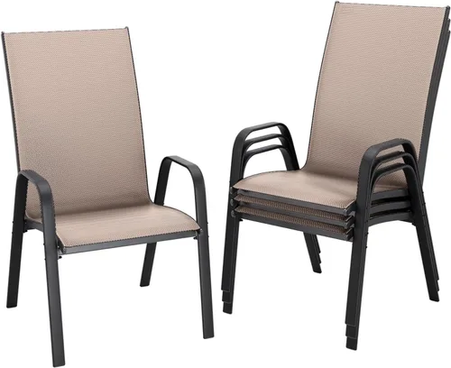 Miniatura 15 de JEAREY - Juego de 4 sillas de comedor de patio, juego de muebles de comedor apilables para exteriores, juego de comedor para todo clima para césped