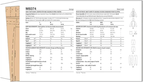 Miniatura 2 de McCall's M8374A - Chaqueta de punto atlética para niñas, top recortado y kit de patrón de costura de leggings, código M8374, tallas S-M-L