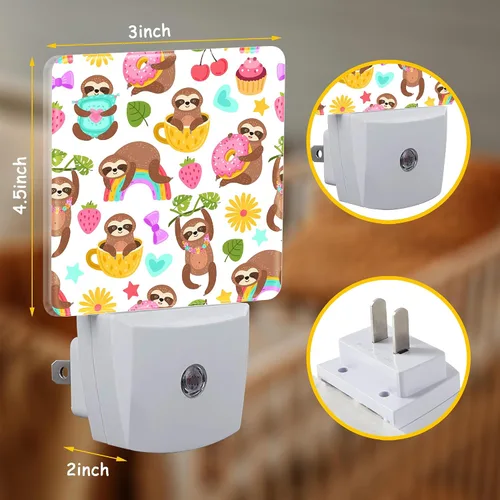 Miniatura 2 de Cute Sloths Eat Dancing or Dream Night Light para niños y niñas, luz nocturna LED enchufable a la pared con sensor de atardecer a amanecer