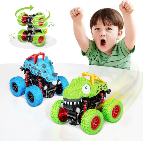LODBY Juguetes de dinosaurio para niños de 2, 3, 4 y 5 años - Camiones monstruo para niños pequeños de 2 a 4 y 6 años - Coches de dinosaurio para