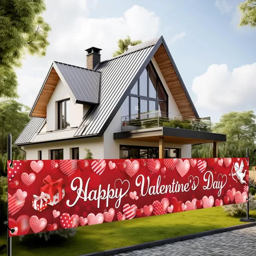 KatchOn, Cartel de feliz día de San Valentín, grande, 120 x 20 pulgadas, decoraciones de patio de San Valentín, decoración del día de San Valentín,