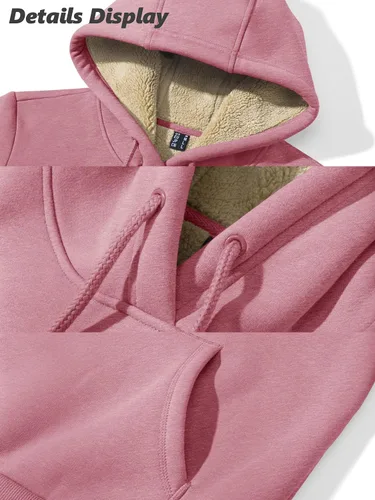 Miniatura 45 de MAGCOMSEN Sudaderas con capucha para mujer, con forro de sherpa, de vellón, para invierno, cálido, pesado, de algodón, con bolsillo