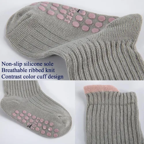 Miniatura 5 de 8 pares de calcetines de algodón antideslizantes para niños y niñas, recién nacidos, calcetines antideslizantes