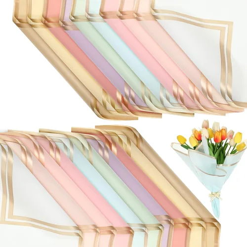 Miniatura 10 de Yahenda 420 hojas de papel de regalo de flores: papel de ramo de flores de 23 x 23 pulgadas con borde dorado, estilo coreano, para boda, despedida