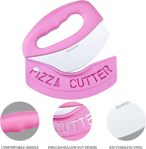 Miniatura 2 de Suanyok Cortador de pizza premium con rueda y picador de alimentos - Cuchillo de pizza multifunción con cuchilla superafilada de acero inoxidable