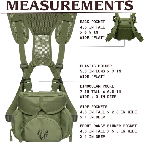 Miniatura 8 de Arnés para binoculares - Arnés ligero con bolsa de telémetro, equipo silencioso de caza y funda para binoculares con sistema MOLLE, equipo de Verde
