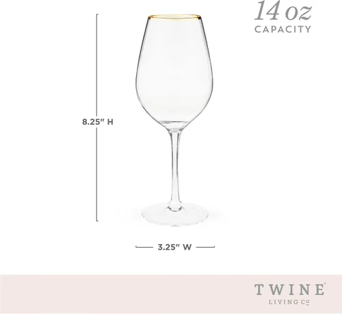 Miniatura 3 de Twine Copas de vino de tallo dorado, elegantes vasos con borde dorado para vinos tintos y blancos, inauguración de la casa, aniversario, regalos