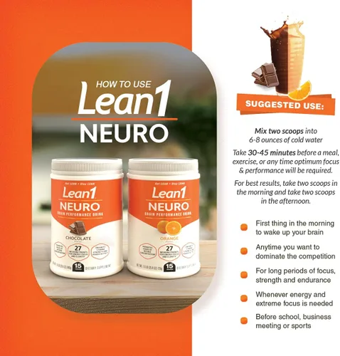 Miniatura 4 de Lean1 Nutrition53 - Bebida energética mental, 15 porciones de chocolate Neuro