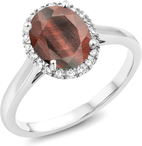 Miniatura 100 de Gem Stone King Anillo de compromiso ovalado de oro blanco de 10 quilates con piedra natal y halo de diamantes Ovalado de 0.354 x 0.276 in Anillo