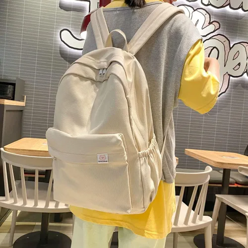 Miniatura 3 de Eagerrich Mochila Estética Mochila Bonita Útiles Escolares Bolsa para Laptop para Adolescentes Niñas Mujeres Estudiantes Color Sólido, Beige