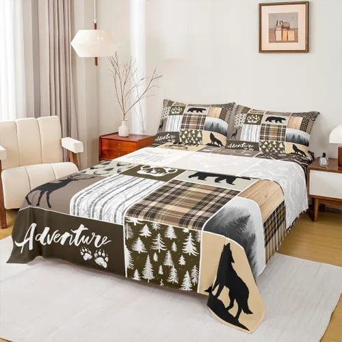 Miniatura 15 de Manfei Juego de sábanas rústicas de ciervo de oso de ciervo, aventura y caza de lobos para niños, niñas y adultos, decoración de habitación