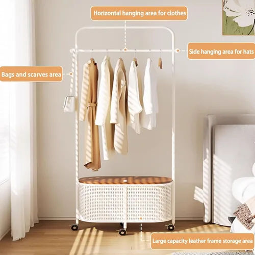 Miniatura 3 de 360 °Rotary Clothes Rack, Metal Clothing Rack, Garment Rack with Wheels and Large Capacity Storage Basket, Merchandise Coat Rack Display for Hanging