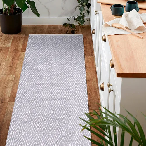 Miniatura 2 de Ramanta Home Alfombra reversible 100% algodón con diamantes tejida a mano de 24 x 60 pulgadas, gris, suave, lavable para baño, cocina, dormitorio