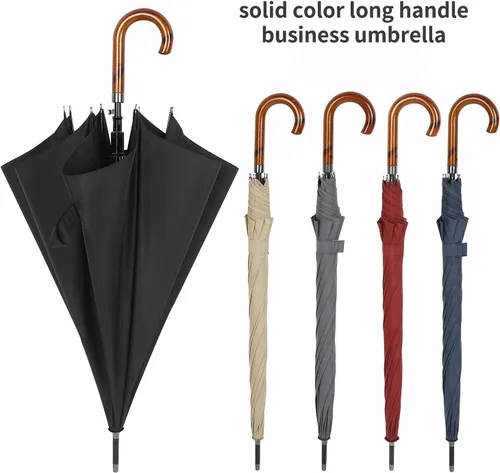 Miniatura 6 de TIME LOVER Paraguas de gran tamaño a prueba de viento Paraguas de madera con mango J Stick abierto automático de secado rápido paraguas para hombres