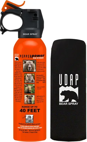 UDAP Pepper Power 12VHP Safety Orange Bear Spray Self Defense Deterrent with Hip Holster and Belt for Camping, Hiking, Fishing, Powerful Blast