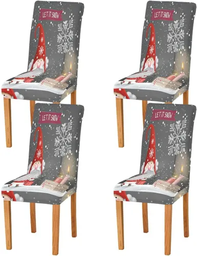 Miniatura 2 de Paquete de 4 fundas para sillas de comedor con diseño de gnomo de Navidad, impermeables, elásticas, extraíbles y lavables, para el hogar
