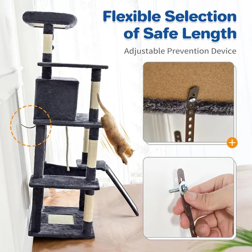 Miniatura 8 de ABCPET Torre de árbol para gatos de 63 pulgadas de varios niveles para gatos de interior con postes rascadores de sisal, condominio, hamaca, bola