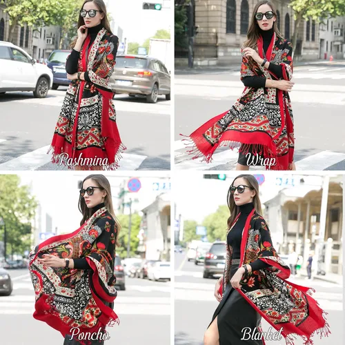 Miniatura 156 de DANA XU Manta de pashmina extragrande 100% de lana merina, bufanda de viaje, bufanda de cachemira para mujer, otoño e invierno, chal de gran