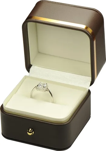 Miniatura 3 de Caja de anillo para propuesta de boda, compromiso para hombres y mujeres, de lujo, suave al tacto, color marrón, de piel sintética, caja de regalo