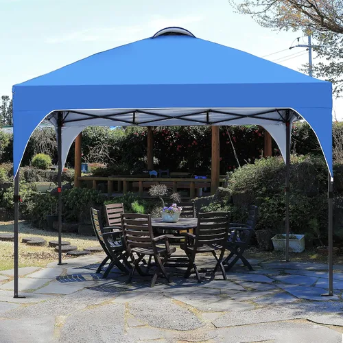 Miniatura 7 de Toldo desplegable de 10 x 10 pies, kiosco fácil de instalar, toldo para exteriores con 3 alturas ajustables para playa, fiestas, campamento, negro.