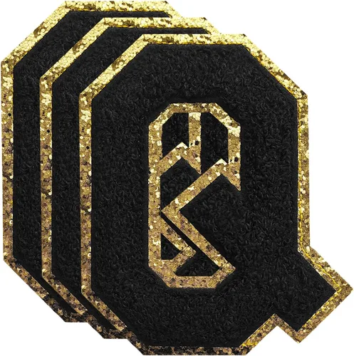Miniatura 152 de 3 parches de números de chenilla negra, tamaño grande de 4-1/2" parches de números para planchar, parches universitarios para ropa, 8" Borde oro rosa