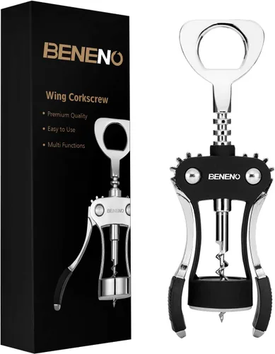 Miniatura 14 de Beneno Abridor multifuncional de botellas de vino con ala de regalo, sacacorchos, cortador de aluminio, tapón al vacío y vertedor aireador, perfecto