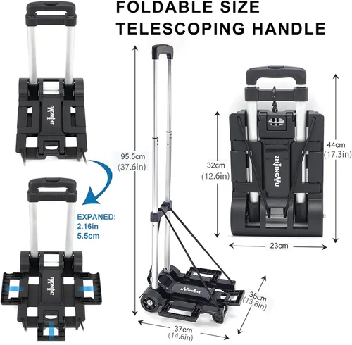 Miniatura 6 de Carretilla de Mano Plegable Trolley de Aluminio, Carrito Pequeño, Carrito de Mano Plegable Carrito Plegable de 2 Ruedas Trolley de Equipaje Carrito