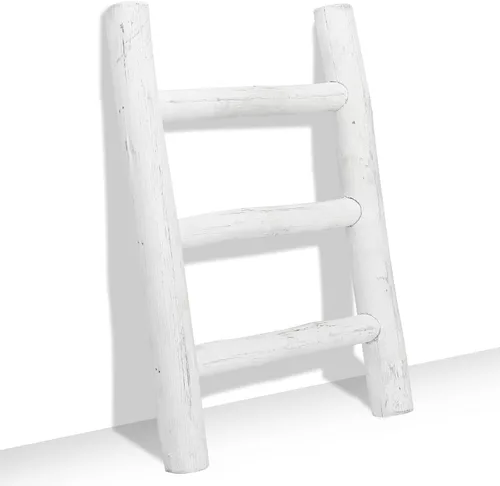 Miniatura 15 de FUIN Escalera de madera de 6 pies totalmente montada, para sala de estar, decorativa, para pared, inclinada, granja, soporte para colcha, toallero