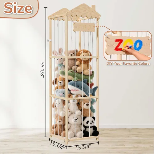 Miniatura 2 de AMBIRD Almacenamiento de animales de peluche, soporte de madera para zoológico, organizadores de juguetes grandes para niños, almacenamiento