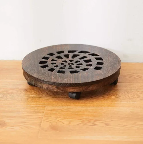 Miniatura 10 de Carrito de madera para plantas, carrito rodante resistente con ruedas giratorias, soporte móvil para macetas, estante redondo para plantas