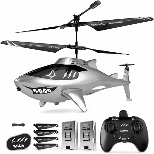 DEERC Helicóptero de control remoto para niños y adultos, helicóptero RC Shark con retención de altitud, despegue/aterrizaje con una tecla, luces