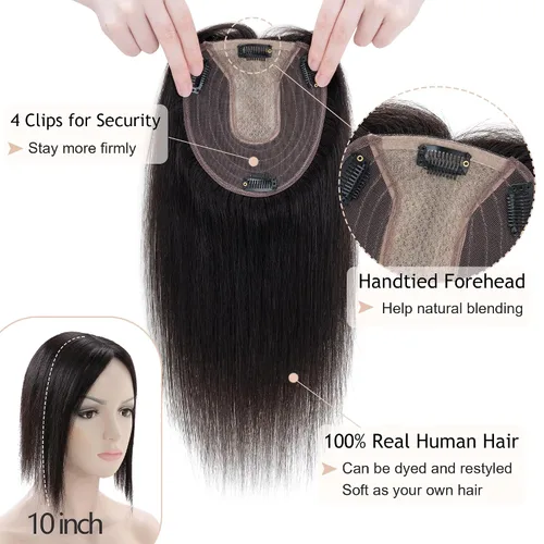 Miniatura 3 de SEGO SEGOHAIR - Toppers de cabello humano real para mujer, sin flequillo, más grande de 5.1 x 5.9 in, base de seda, densidad del 150 %, extensiones