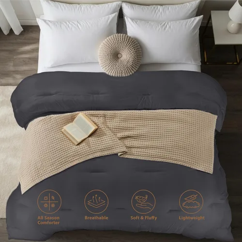 Miniatura 6 de Utopia Bedding Edredones tamaño Queen, relleno de edredón para todas las estaciones, edredón de plumón alternativo con pestañas en las esquinas, Gris