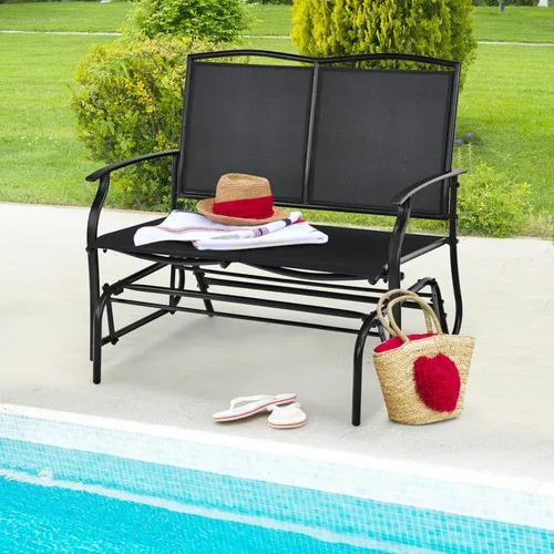 Miniatura 4 de Tangkula Banco planeador de patio para 2 personas, silla de sofá biplaza mecedora para exteriores con marco de acero resistente, tela de asiento